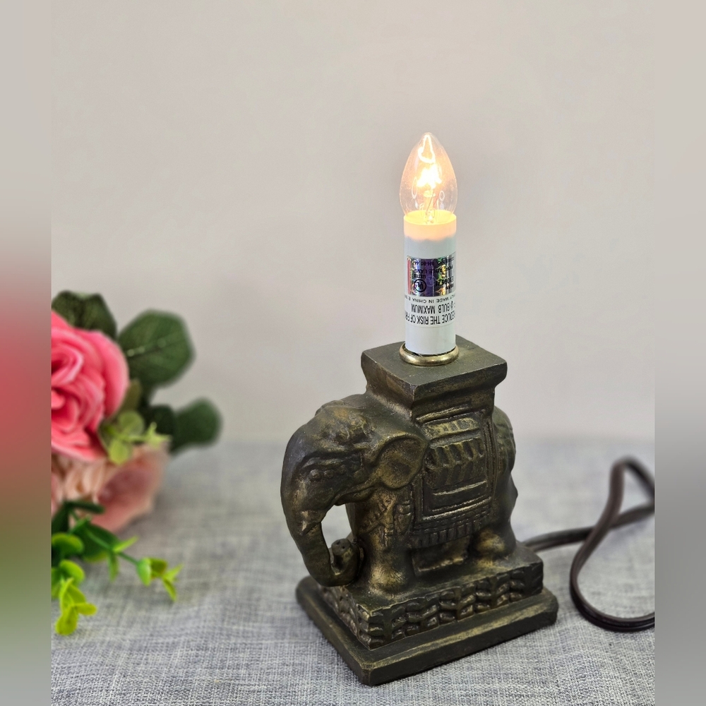 Decorative Thai-Style Elephant Candle Sleeve Accent Lamp‎ Bronze Finish